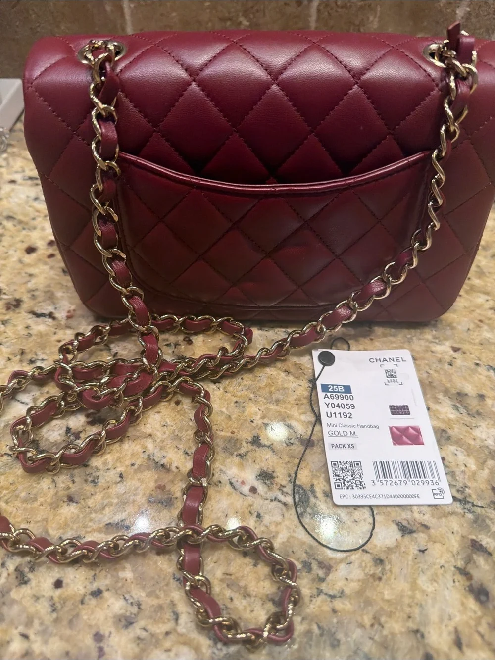 Mini classic Chanel Quilted Lambskin Burgundy